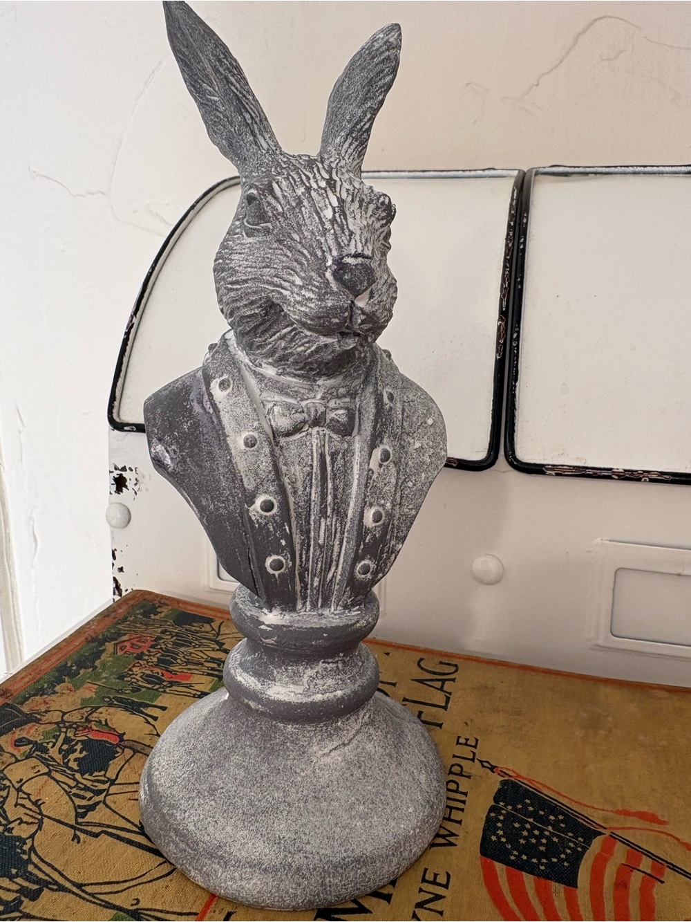 Rustic Gray Bunny Bust Sculpture - Home Art Decor